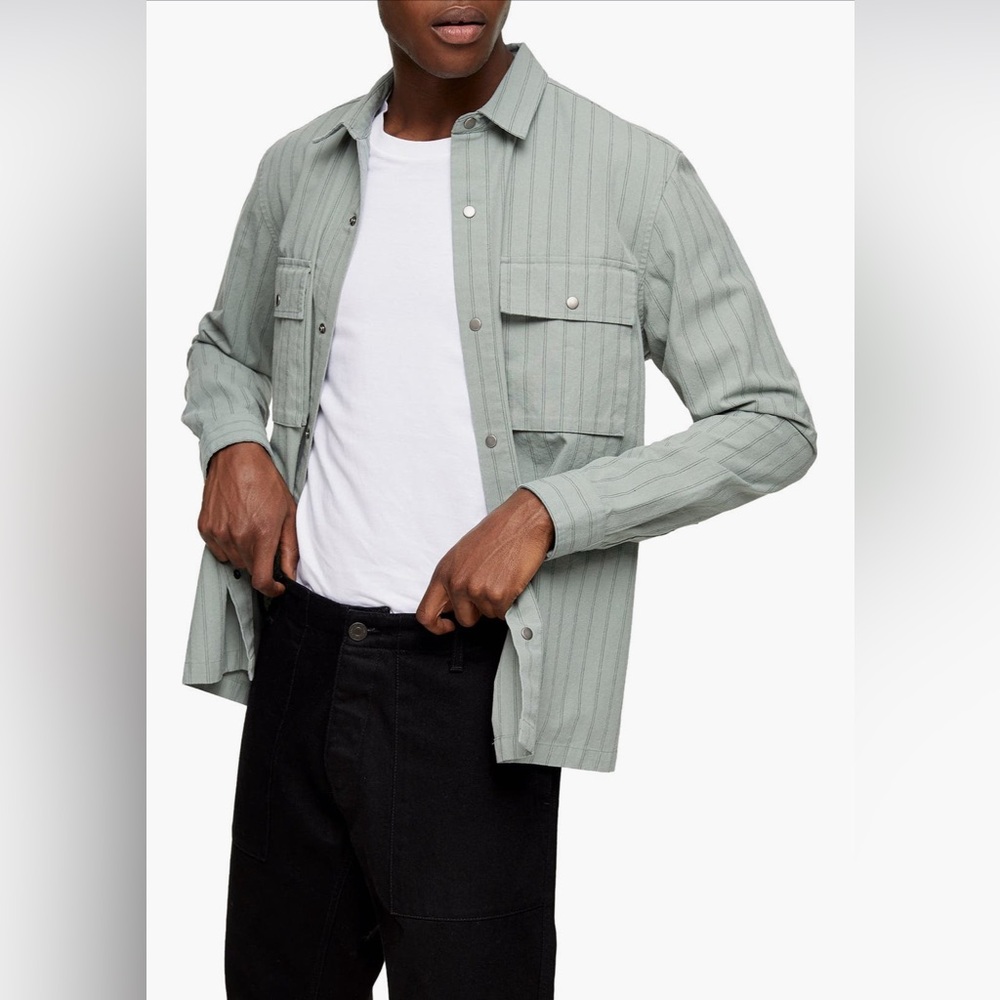 Topman Men's Sage Green Shirt Jacket
